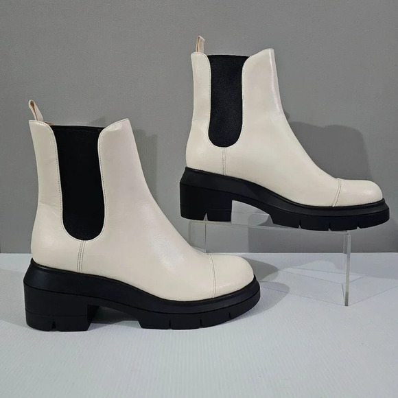 NEW Stuart Weitzman Norah Ankle Boot Women 9.5 WIDE Oat Leather Chelsea Lug Sole - Picture 3 of 15